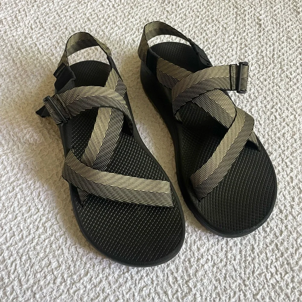 Chaco Mega Z Cloud Men's Wide Strap Outdoor Hiking Sandals Black Tan Size 14